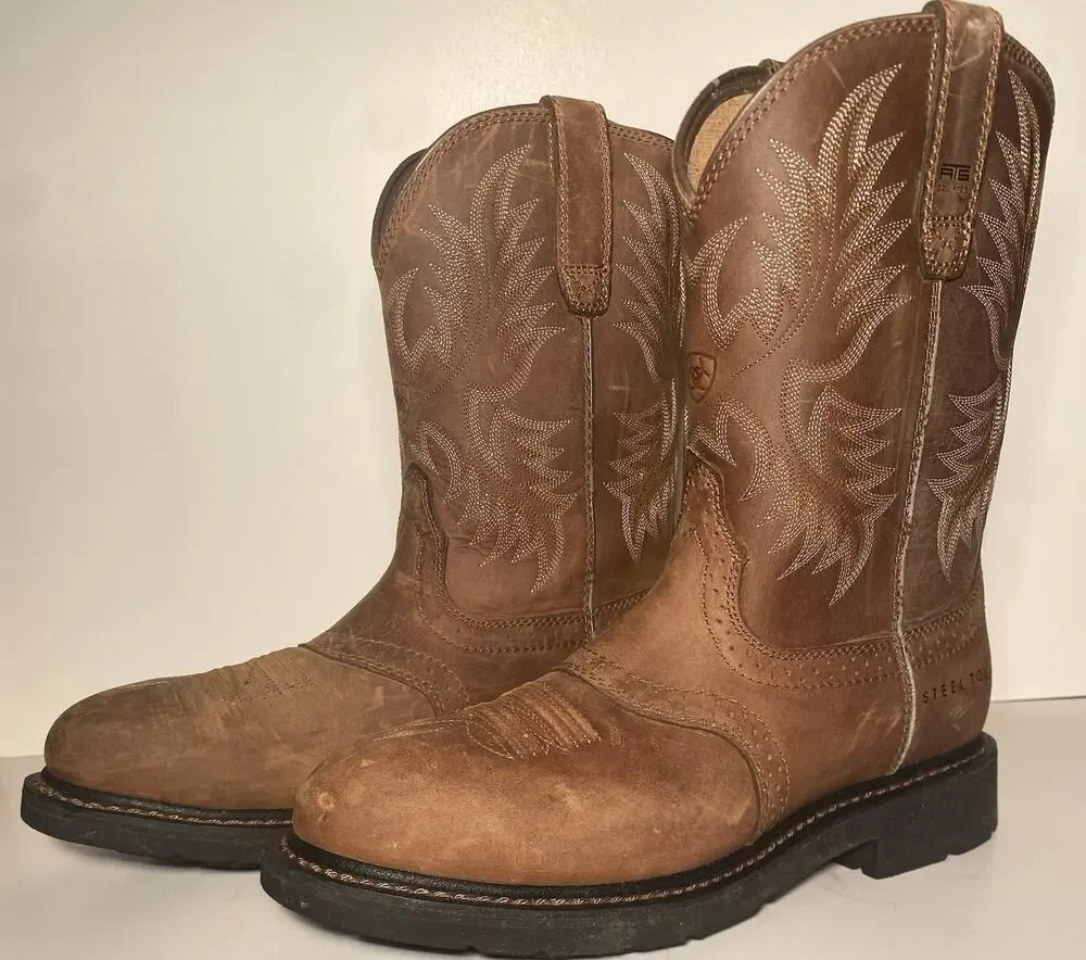Ariat Men's Steel Toe Western Boots Brown Leather US 9.5D Style 10002437